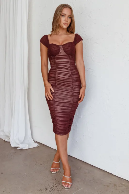 Casa Vida Ruched Midi Dress Wine sold by Selfie Leslie