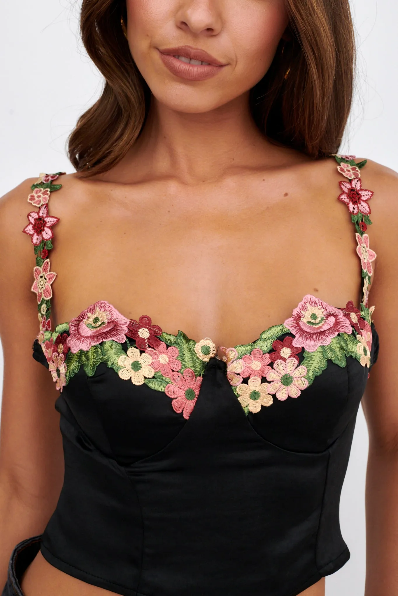 Rose Garden Floral Applique Crop Top Black sold by Selfie Leslie product image thumbnail 5