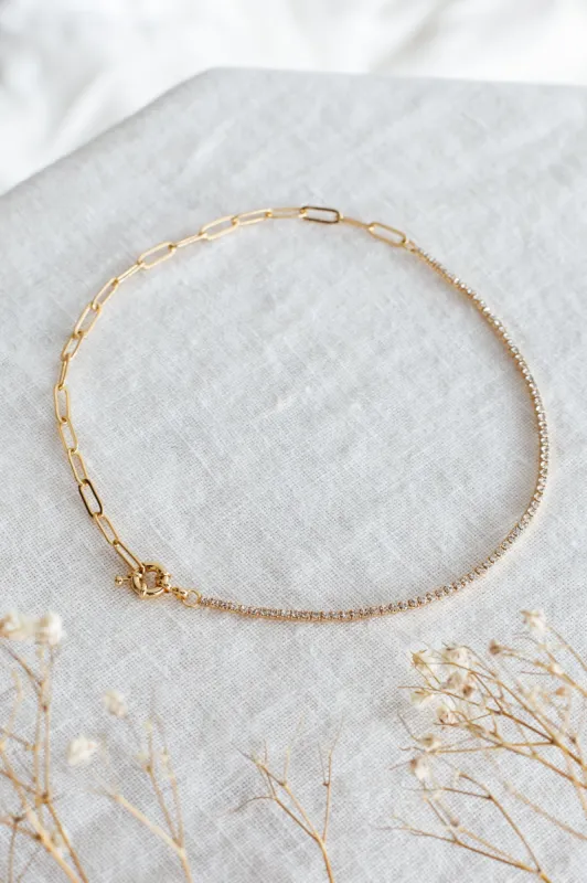 Madelyn Rhinestone Paperclip Link Necklace Gold sold by Selfie Leslie