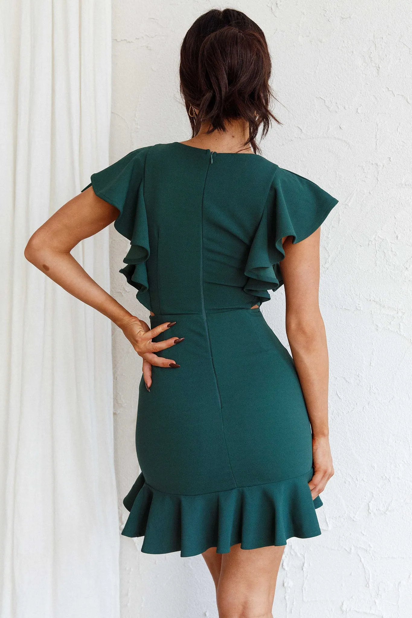 Cupid's Bow Ruffle Shoulder Bodycon Dress Forest Green sold by Selfie Leslie product image thumbnail 2