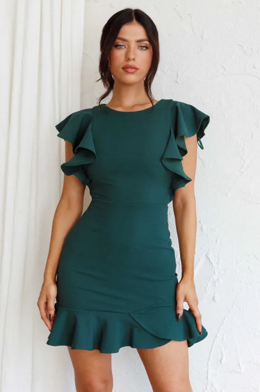 Cupid's Bow Ruffle Shoulder Bodycon Dress Forest Green sold by Selfie Leslie