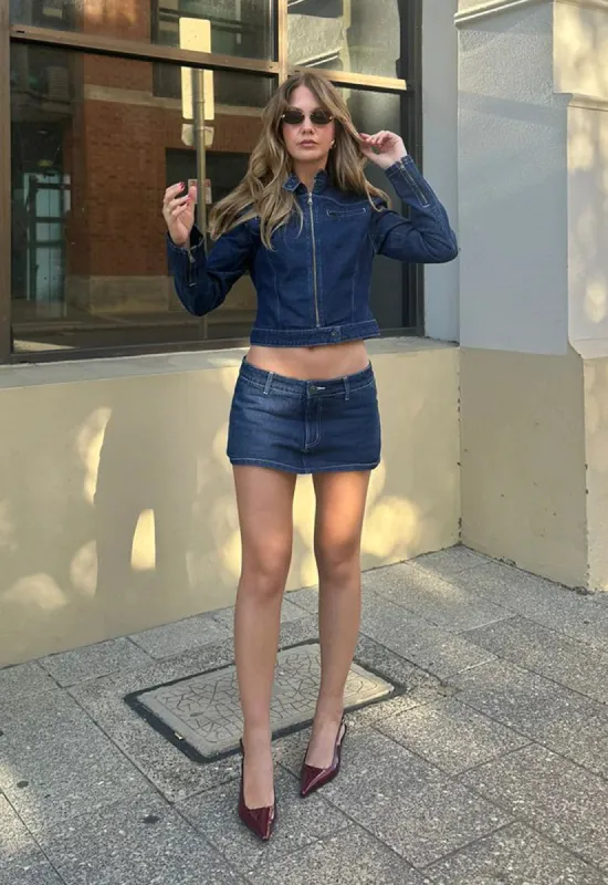 LIONESS Bella Moto Jacket Blue Denim sold by Selfie Leslie