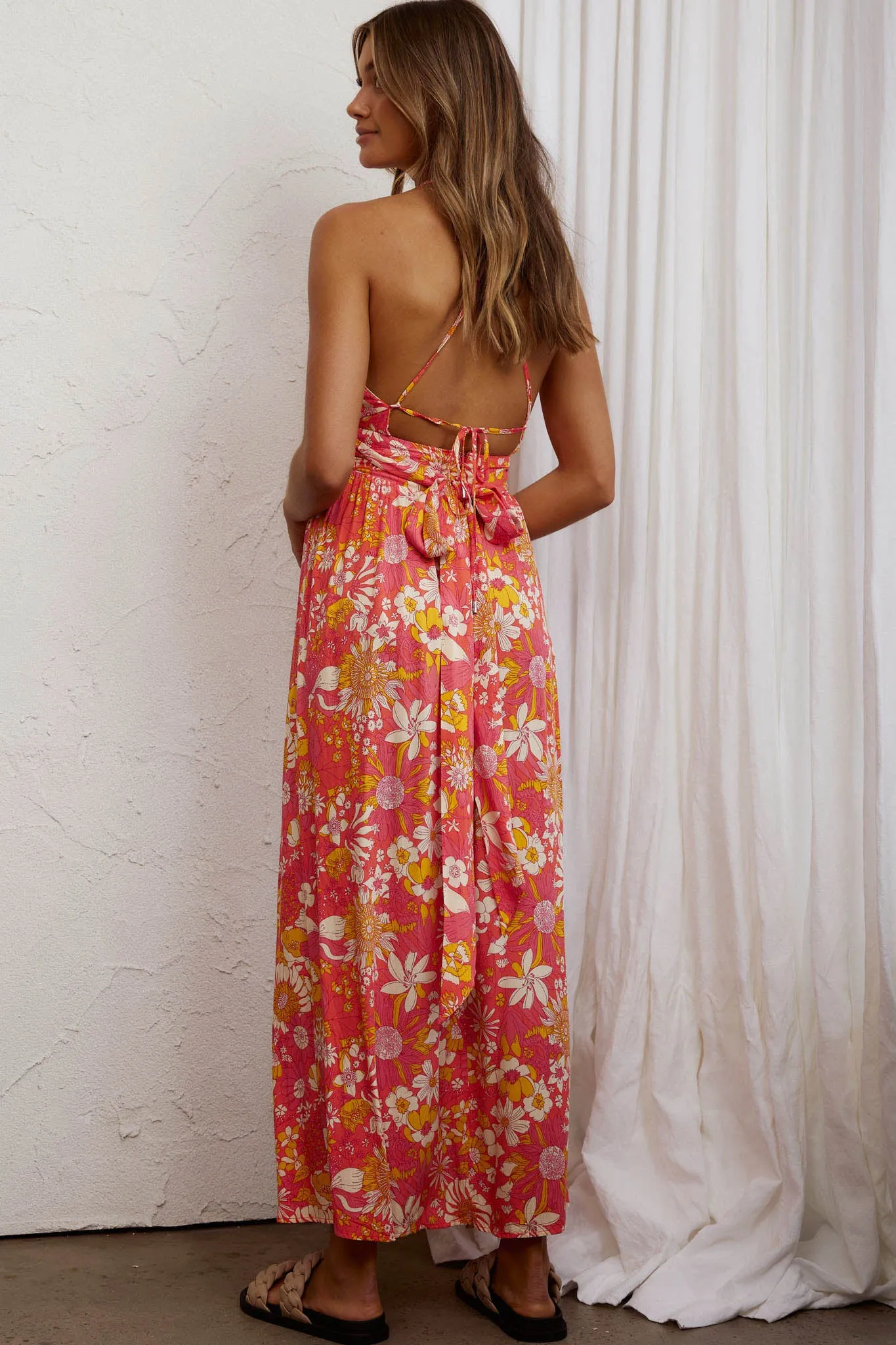 Athena High Split Maxi Dress Retro Floral Orange sold by Selfie Leslie product image thumbnail 2