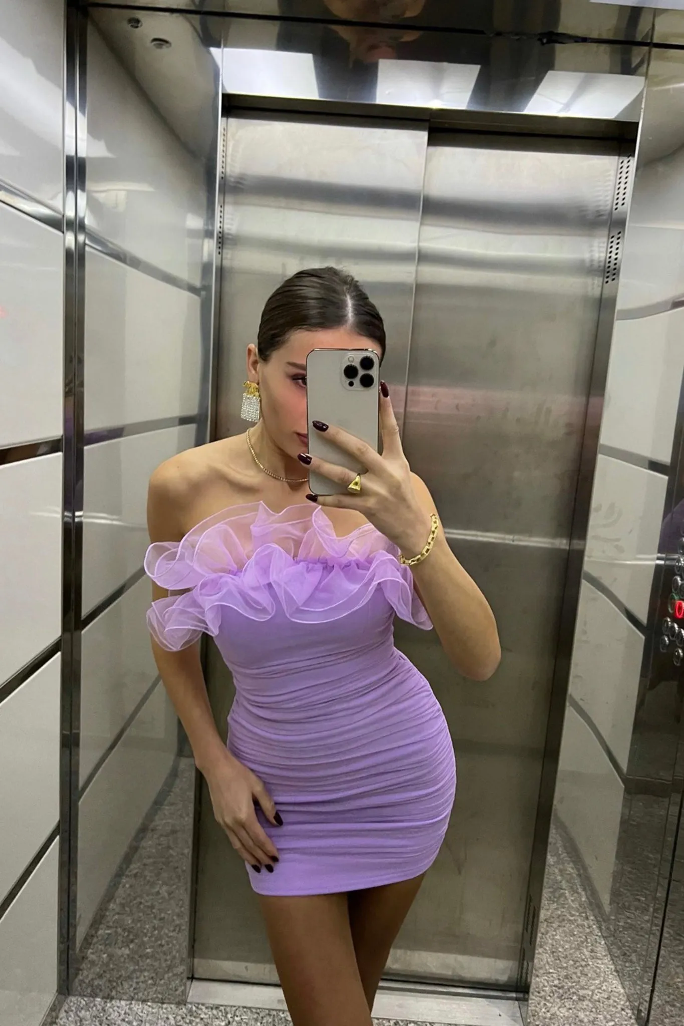 Marietha Organza Frill Neckline Dress Lilac sold by Selfie Leslie product image thumbnail 4