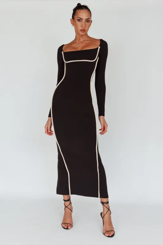 Sunny Coast Long Sleeve Piping Maxi Dress Black sold by Selfie Leslie
