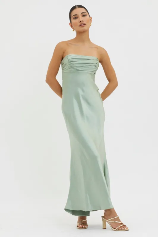 Moon Song Strapless Laced Back Dress Matcha sold by Selfie Leslie