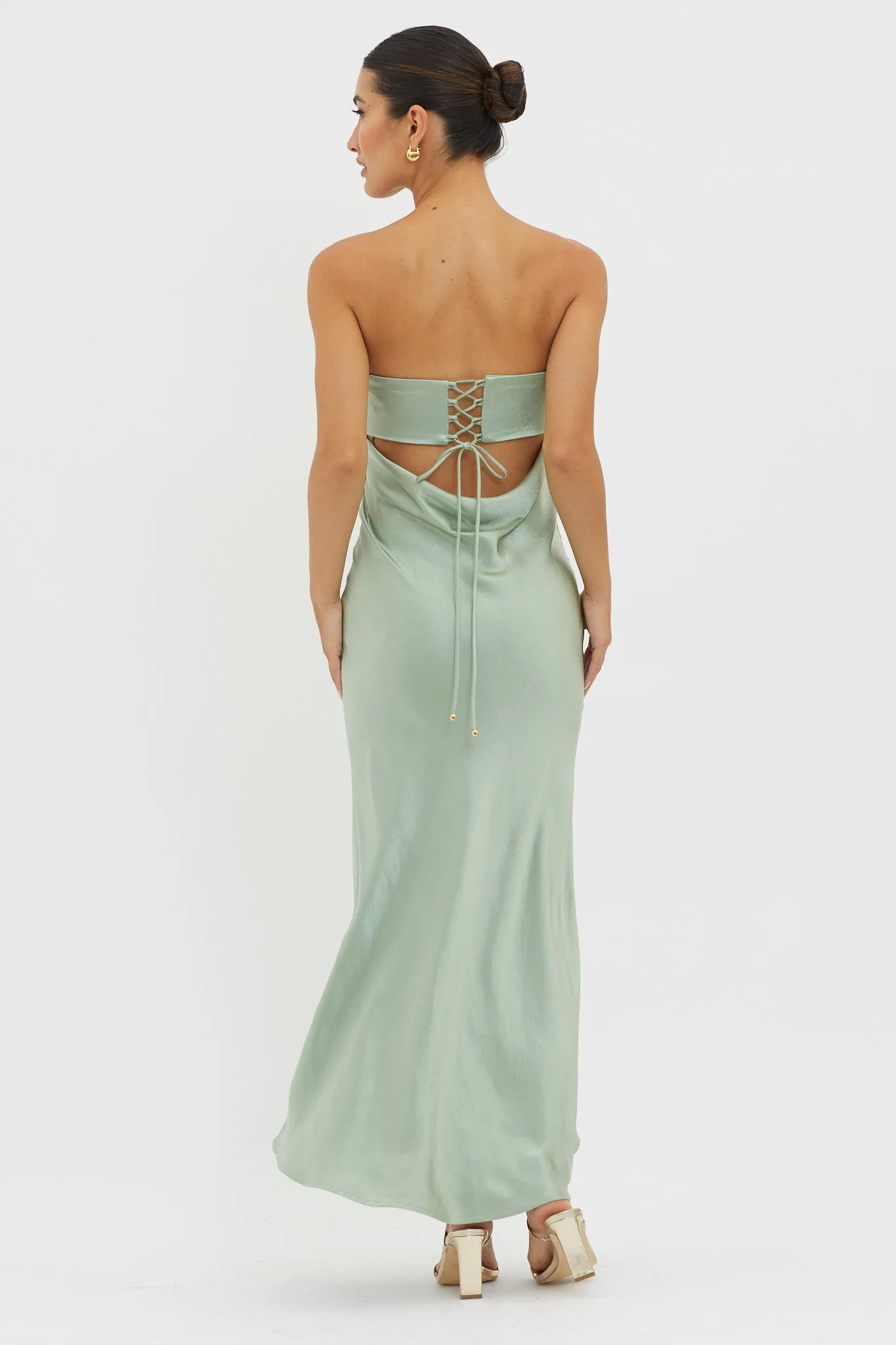 Moon Song Strapless Laced Back Dress Matcha sold by Selfie Leslie product image thumbnail 3