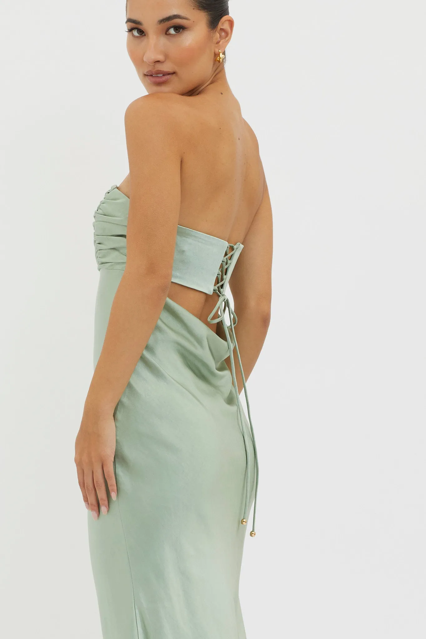 Moon Song Strapless Laced Back Dress Matcha sold by Selfie Leslie product image thumbnail 4