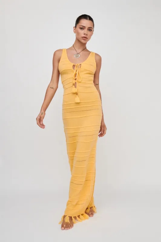 Sunlight Bust Tie Knit Maxi Dress Lemon sold by Selfie Leslie