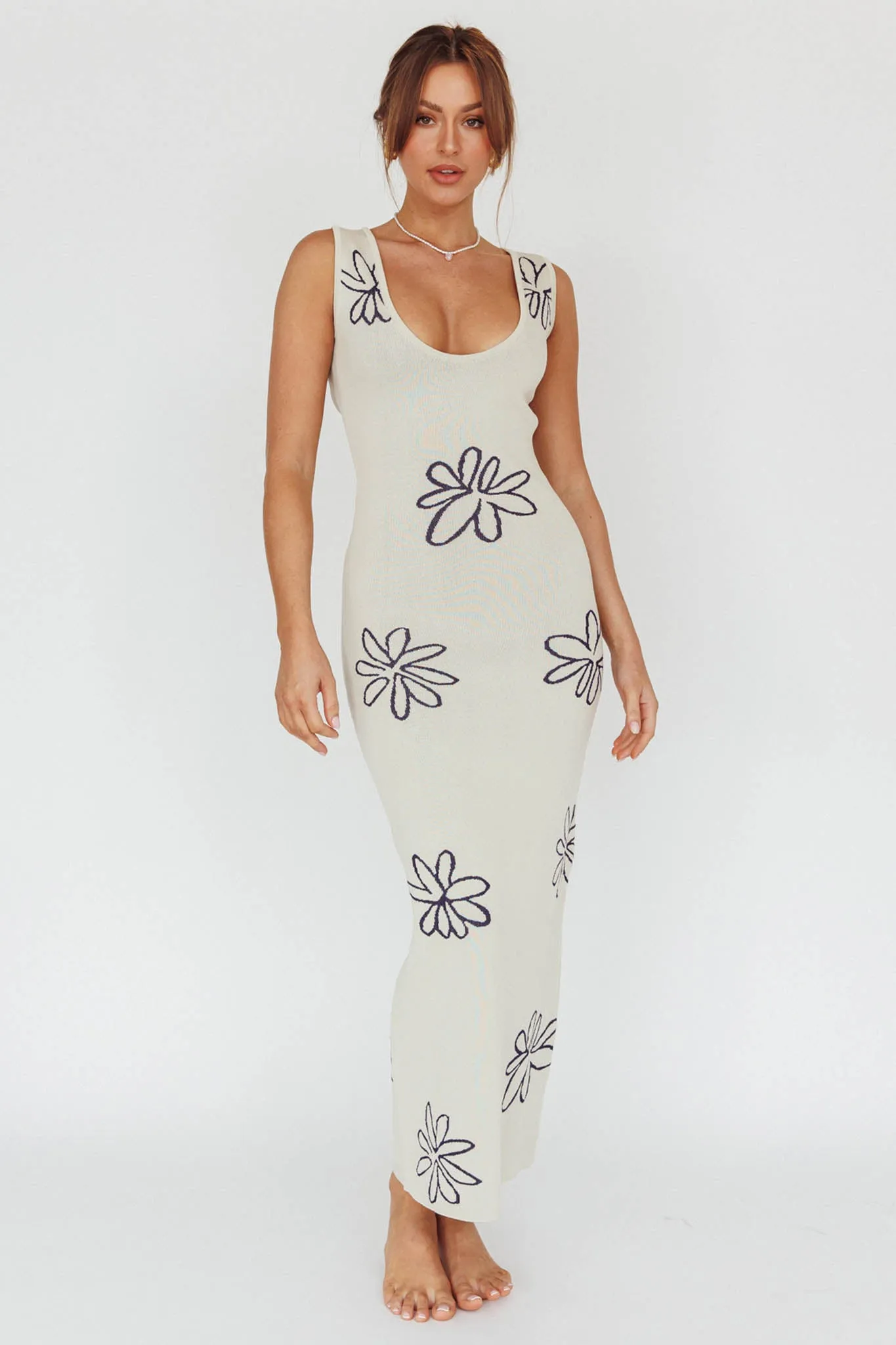 Sunland Knit Maxi Dress Flower Cream sold by Selfie Leslie product image thumbnail 5