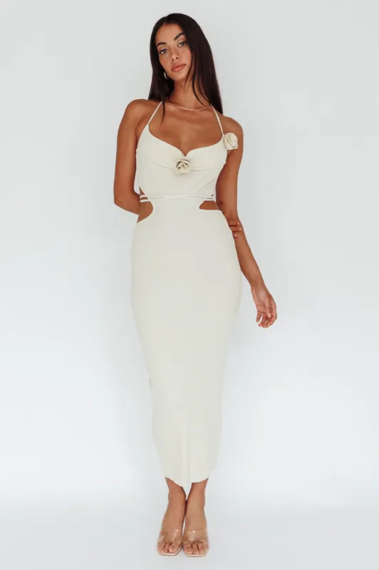 Rue Rose Accent Ribbed Knit Midi Dress Beige sold by Selfie Leslie
