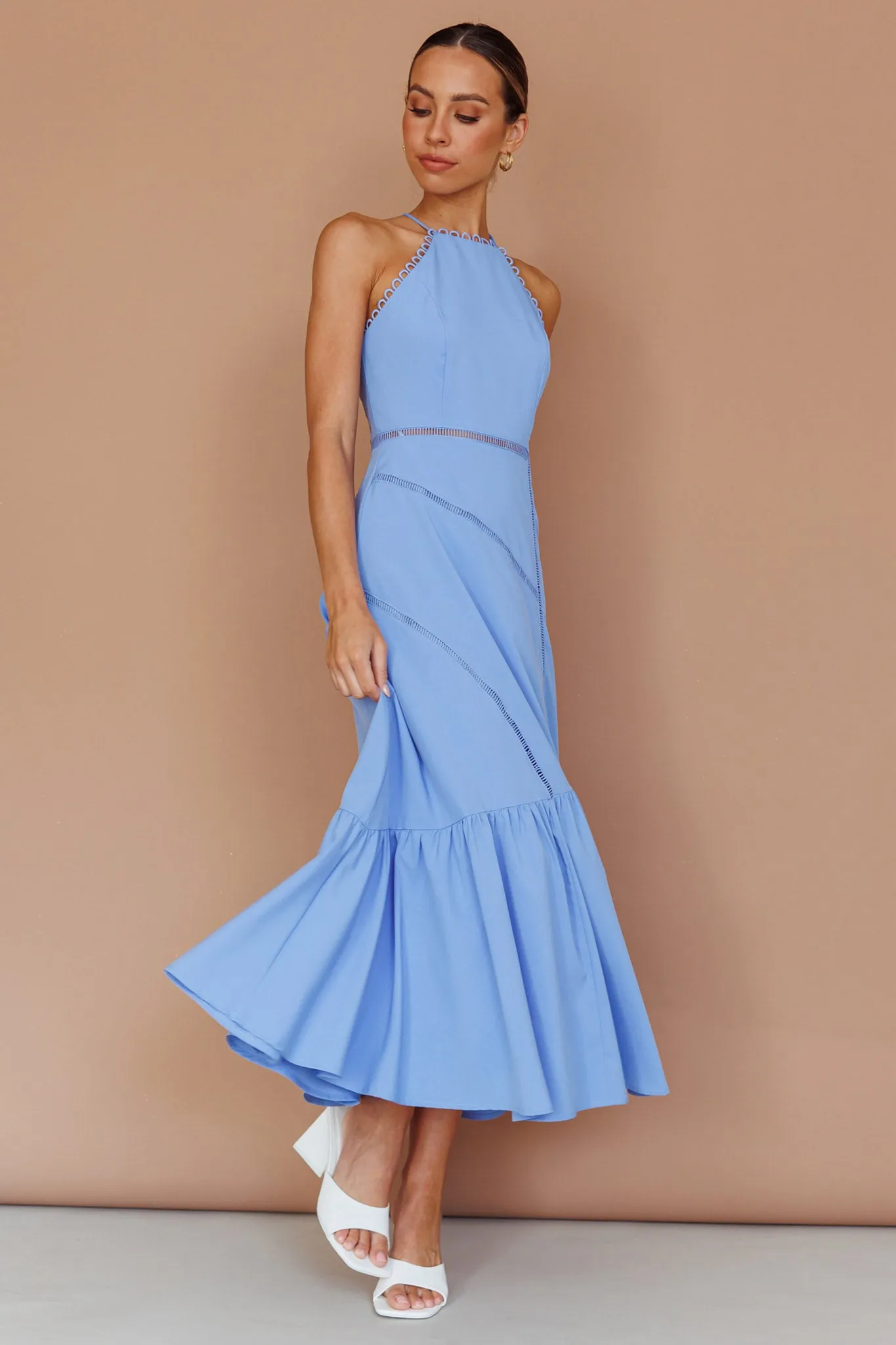 Felini Criss-Cross Back Flounce Midi Dress Blue sold by Selfie Leslie product image thumbnail 3