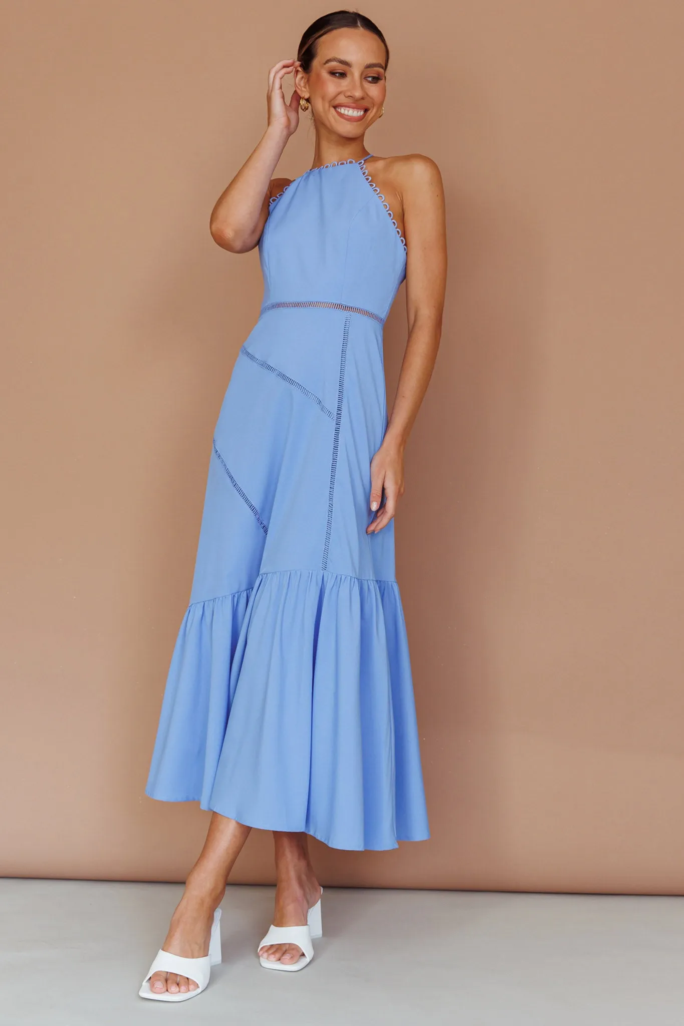 Felini Criss-Cross Back Flounce Midi Dress Blue sold by Selfie Leslie product image thumbnail 5