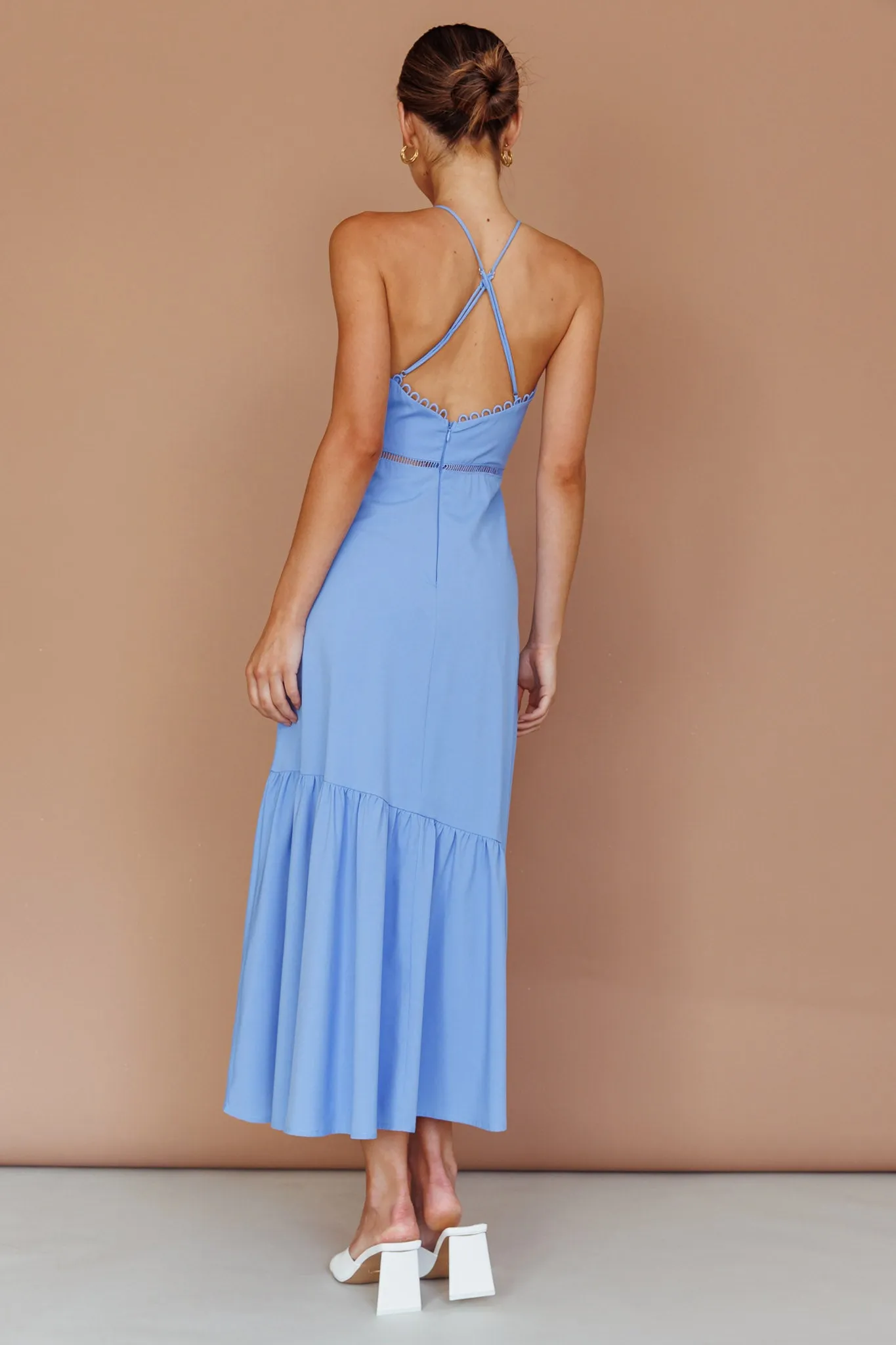 Felini Criss-Cross Back Flounce Midi Dress Blue sold by Selfie Leslie product image thumbnail 2