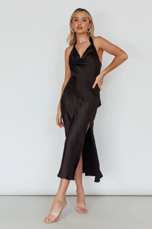Champagne Showers Halterneck Slip Midi Dress Black sold by Selfie Leslie