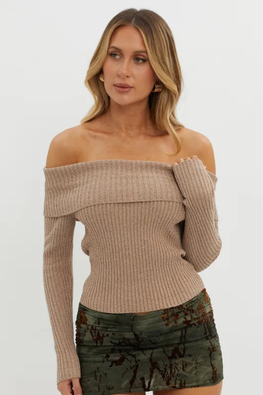 Florencia Off-Shoulder Foldover Knit Top Mocha sold by Selfie Leslie