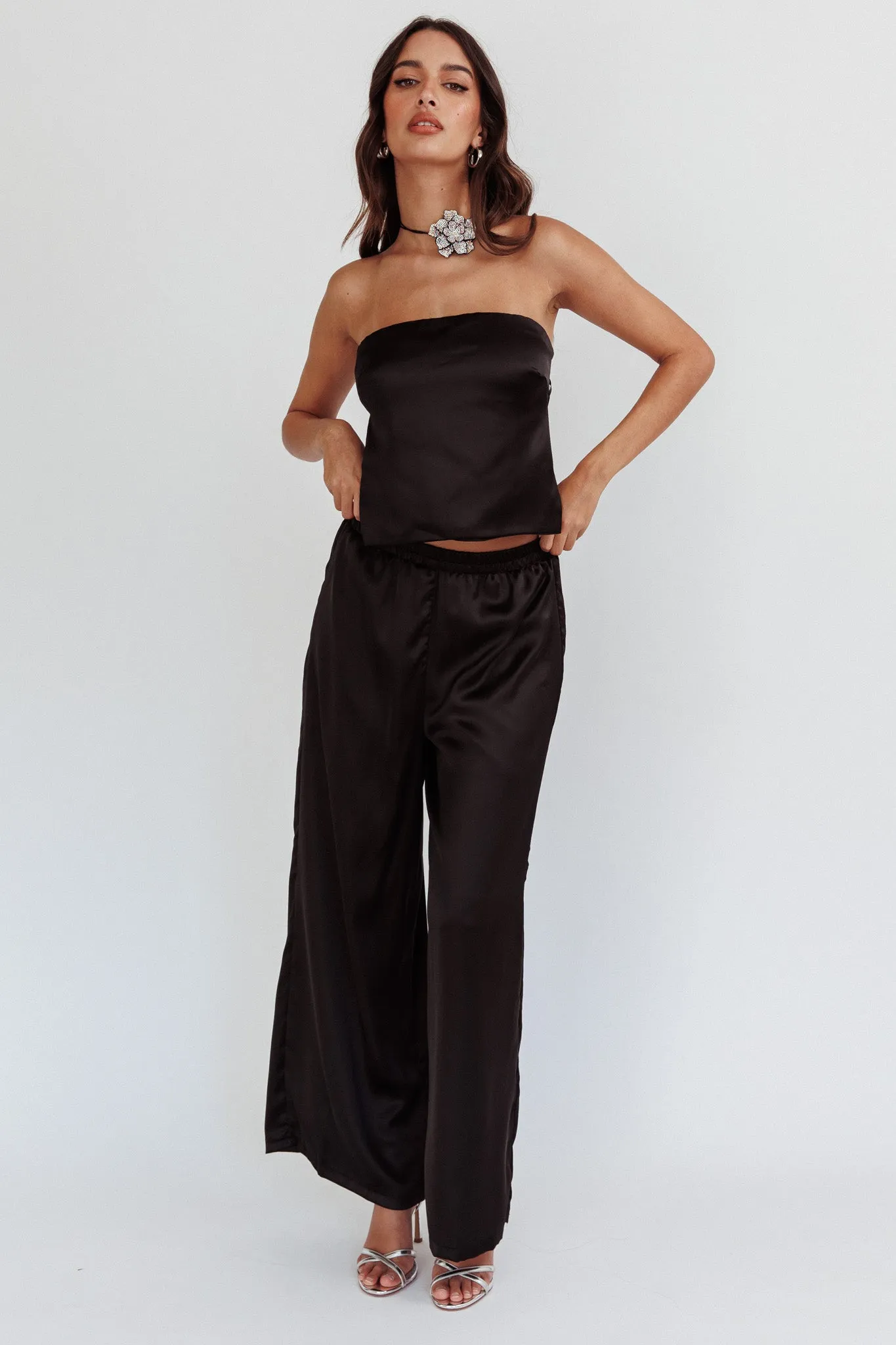 Panama Beach Wide Leg Satin Pants Black sold by Selfie Leslie product image thumbnail 5
