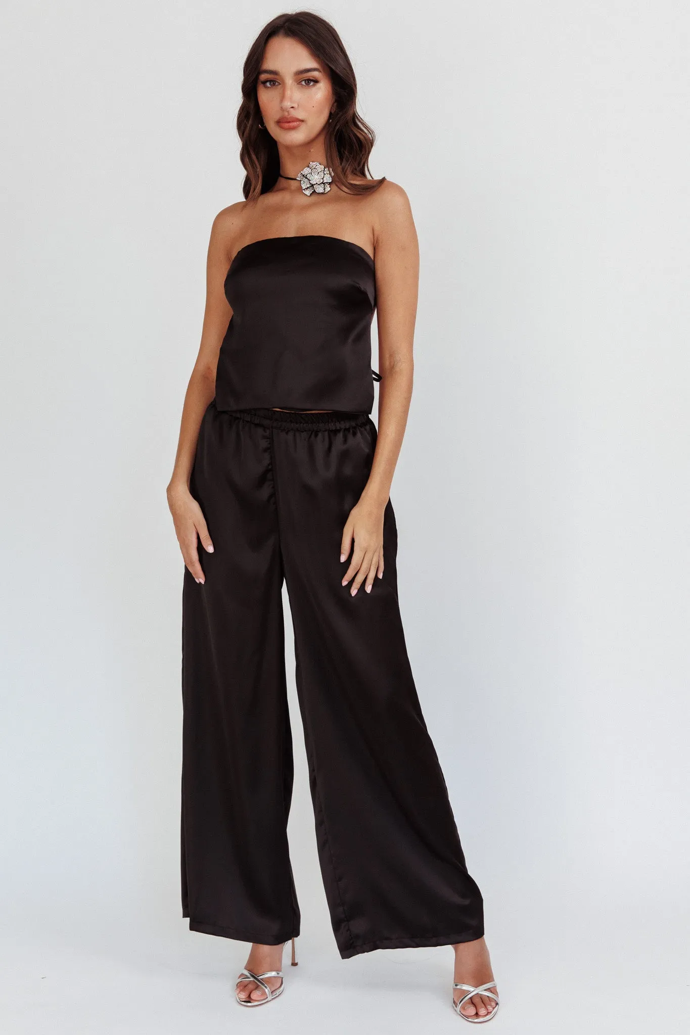 Panama Beach Wide Leg Satin Pants Black sold by Selfie Leslie
