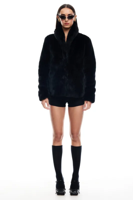 LIONESS Bada Bing Faux Fur Jacket Onyx sold by Selfie Leslie