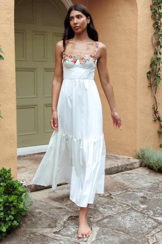 Rose Garden Floral Applique A-Line Midi Dress White sold by Selfie Leslie