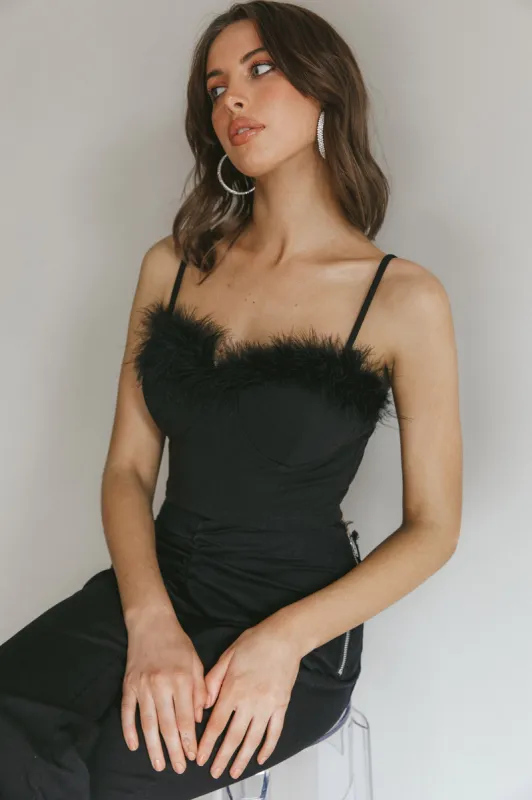 Jovi Feather-Trim Crop Top Black sold by Selfie Leslie