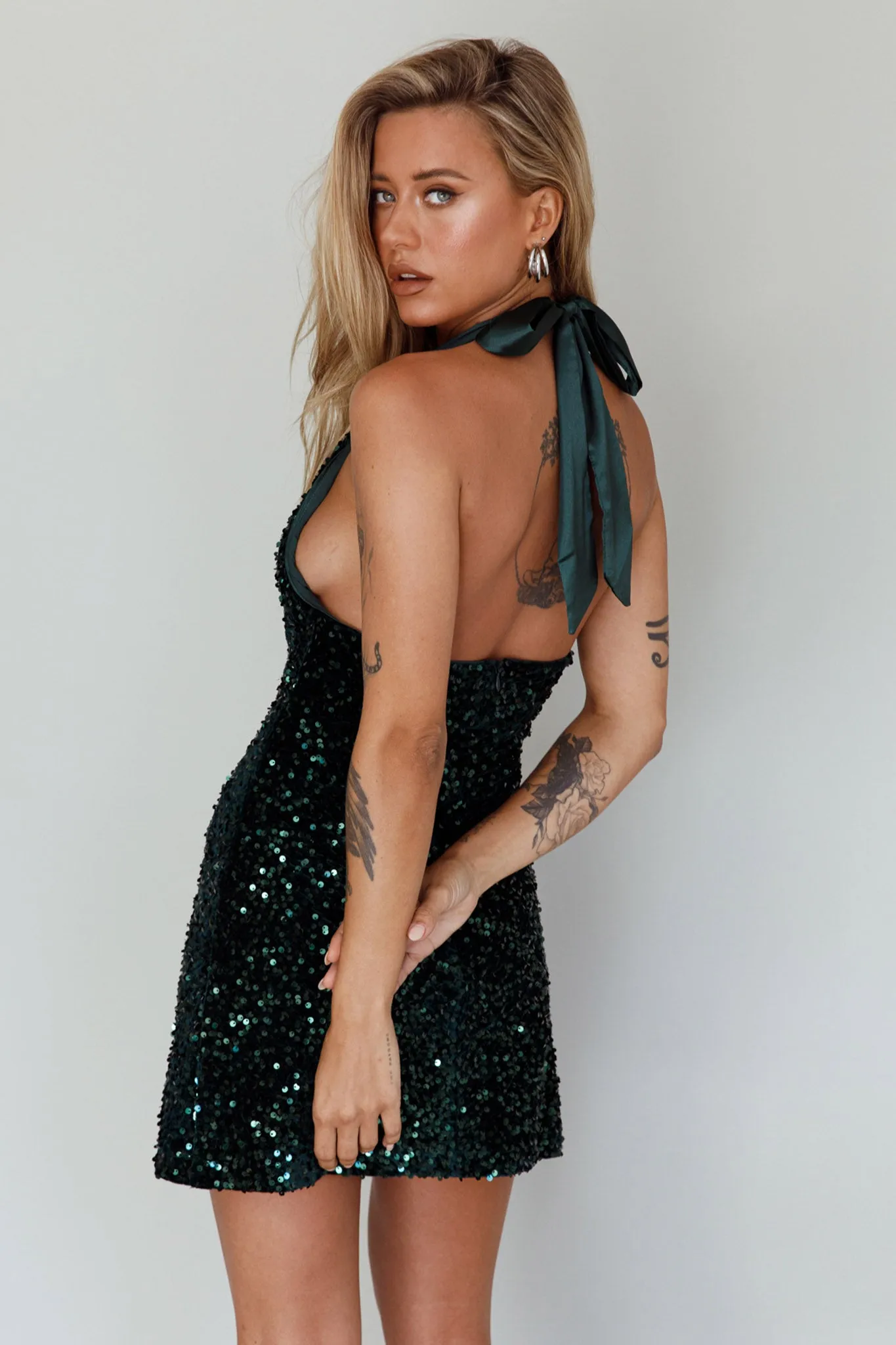 Star Lights Halterneck Mini Dress Sequin Emerald sold by Selfie Leslie product image thumbnail 2