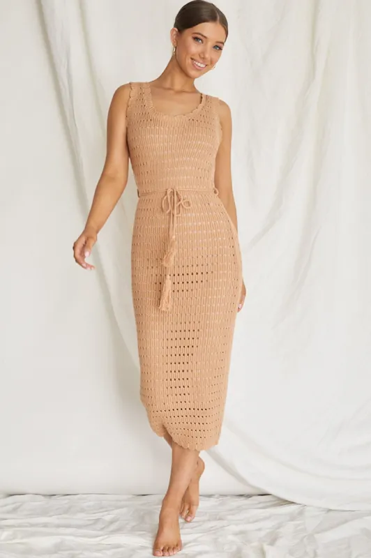Wander Lust Crochet Midi Dress Mocha sold by Selfie Leslie