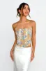 First Date Feels Corset Crop Top Floral Tan sold by Selfie Leslie