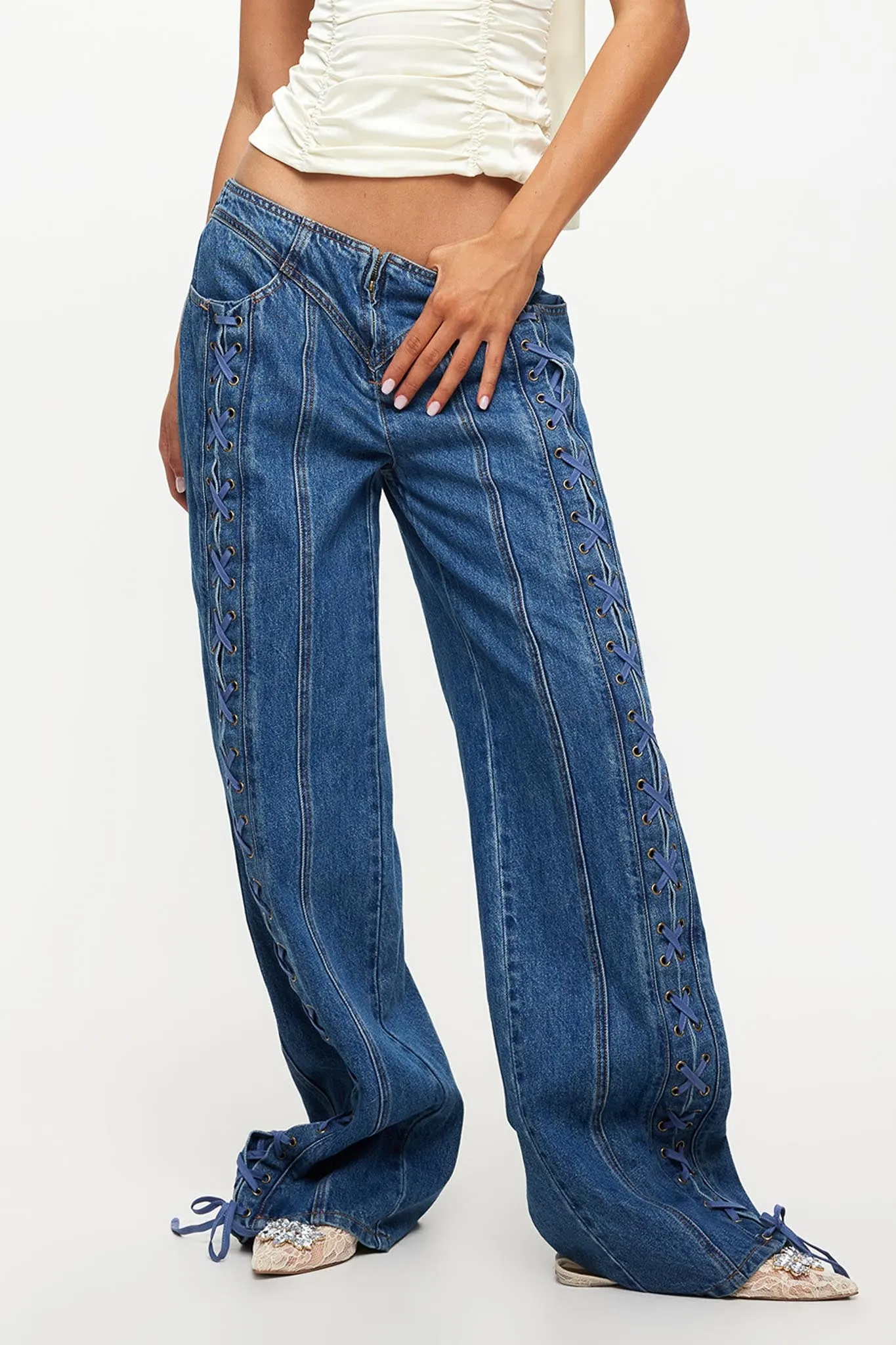 LIONESS Daydream Tie-Up Jeans Blue Denim sold by Selfie Leslie product image thumbnail 3