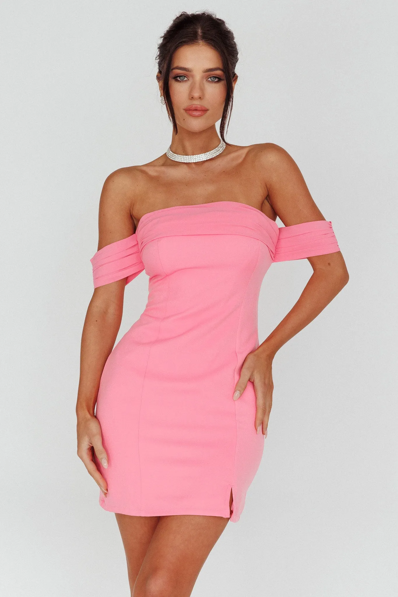 Kassie Off-Shoulder Mini Dress Sweet Pink sold by Selfie Leslie product image thumbnail 5