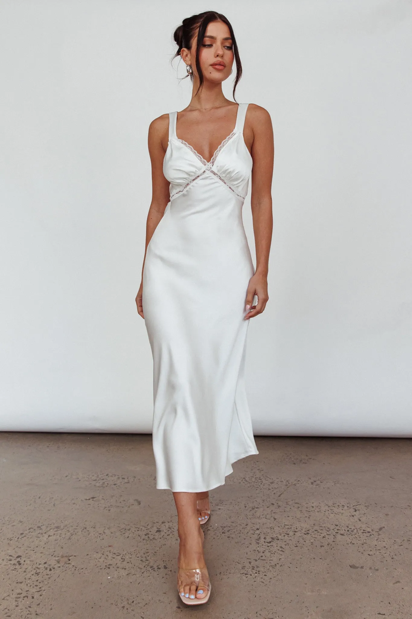 Nyah Lace Trim Midi Dress Off White sold by Selfie Leslie