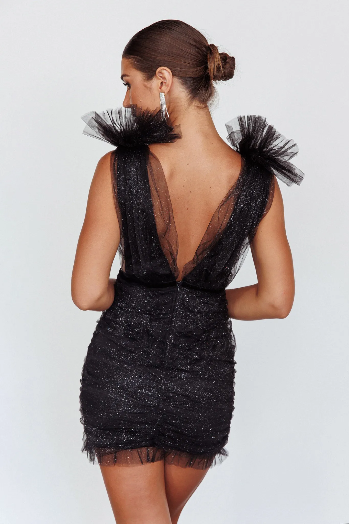 Ludivine Shoulder Accent Mesh Mini Dress Black Glitter sold by Selfie Leslie product image thumbnail 2