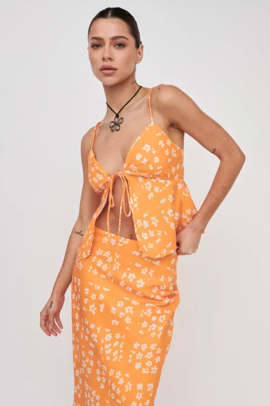 Heart & Soul Tie Front Top Floral Orange sold by Selfie Leslie