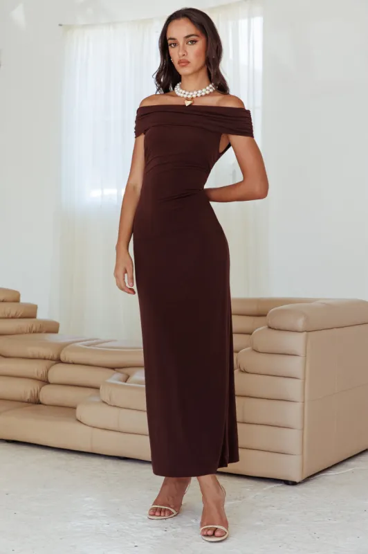 Cruising Sunset Off Shoulder Dress Chocolate sold by Selfie Leslie