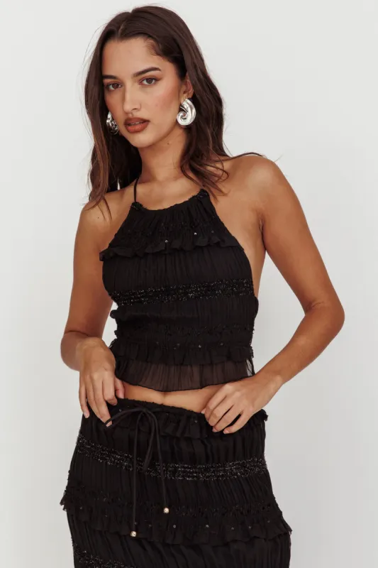 Helios Halterneck Shirred Sequin Top Black sold by Selfie Leslie