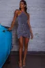 Serving Looks Criss-Cross Back Sequin Mini Dress Grey/Silver sold by Selfie Leslie