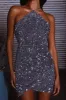 Serving Looks Criss-Cross Back Sequin Mini Dress Grey/Silver sold by Selfie Leslie