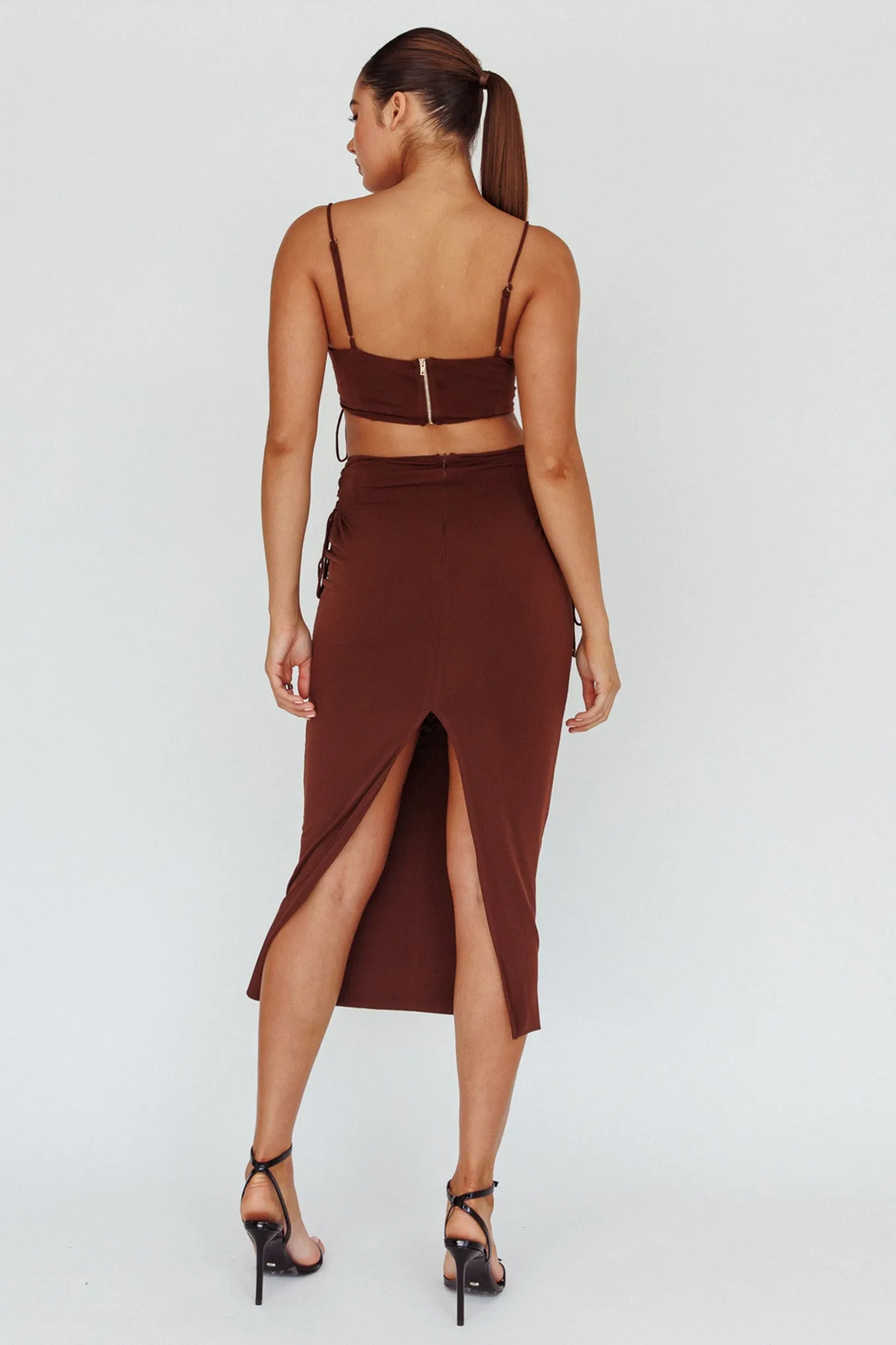 Graziella Lace Up Midi Skirt Chocolate sold by Selfie Leslie product image thumbnail 2