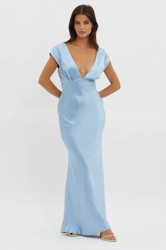 Lucinda V-Neck Twist Back Midi Dress Blue sold by Selfie Leslie
