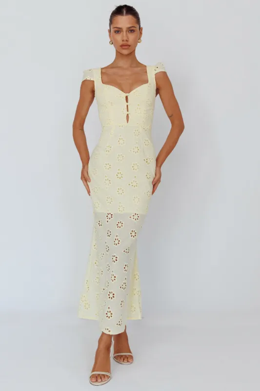 Bohemian Sun Cap Sleeve Eyelet Midi Dress Yellow sold by Selfie Leslie