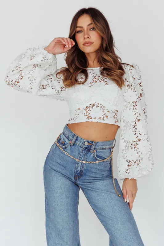 Arriana Balloon Sleeve Lace Crop Top White sold by Selfie Leslie