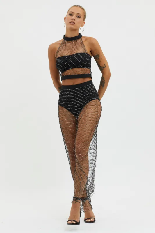 Moon Rock Diamante Mesh Pants Black sold by Selfie Leslie