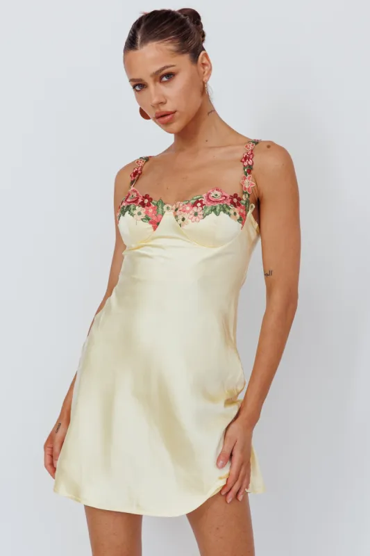 Rose Garden Floral Applique Mini Dress Yellow sold by Selfie Leslie