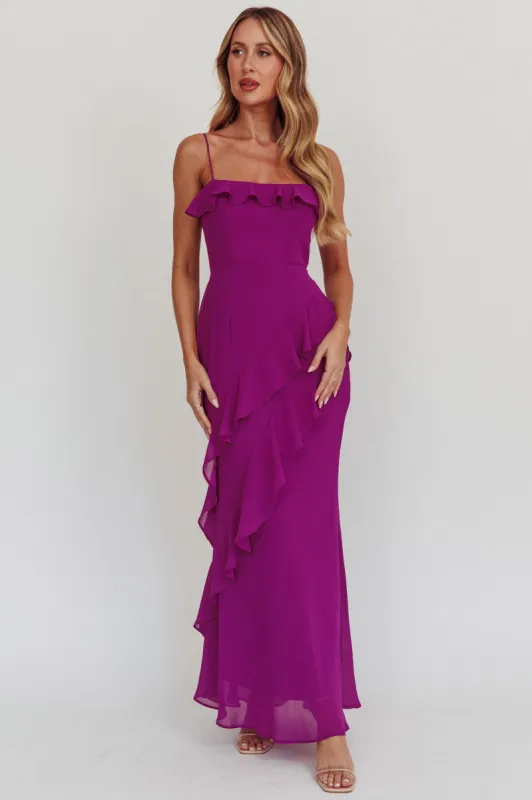 Actual Sunshine Ruffle Trim Maxi Dress Plum sold by Selfie Leslie