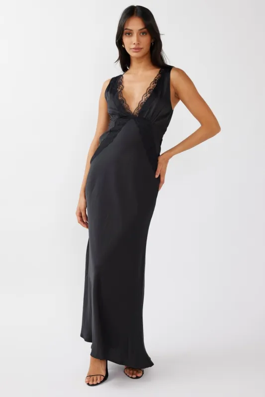 Ivonne Lace Trim V-Neck Maxi Dress Black sold by Selfie Leslie