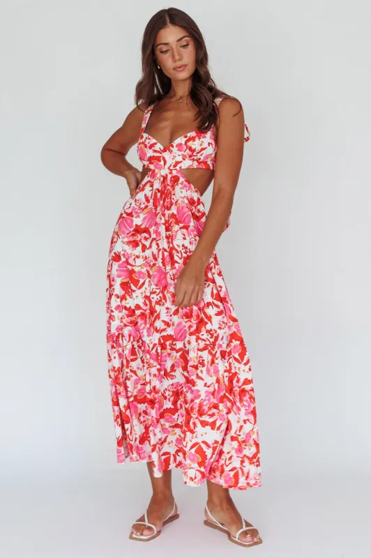 Sun Seeker Tied Shoulder Cut-Out Maxi Dress Floral Red sold by Selfie Leslie
