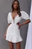 Santorini Sunset Puff Sleeve Cut-Out Eyelet Dress White sold by Selfie Leslie