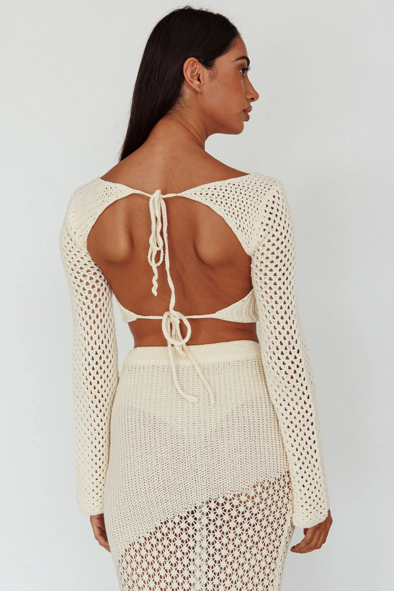 Serenity Sky Long Sleeve Crochet Crop Top Milk sold by Selfie Leslie product image thumbnail 2