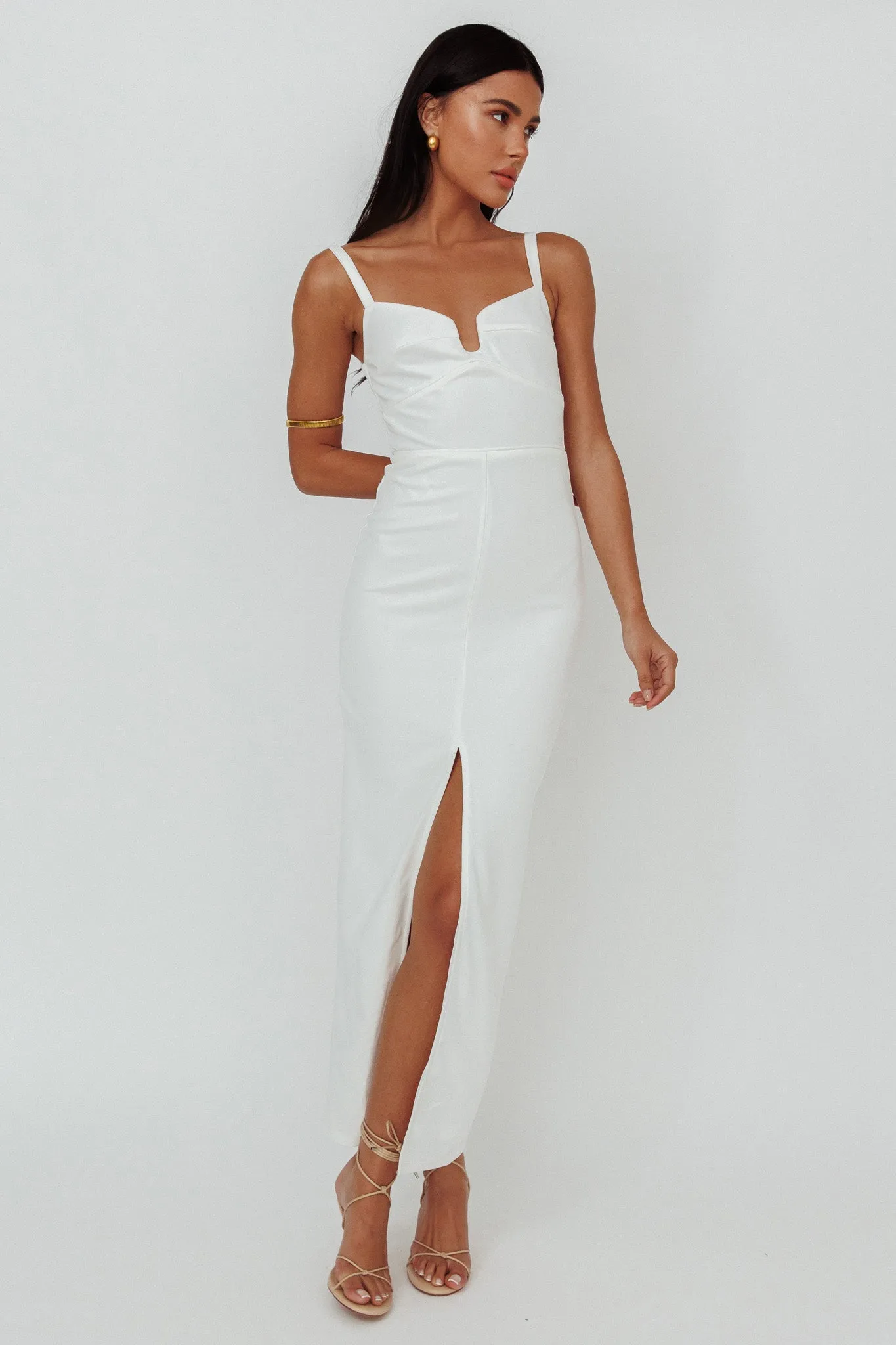Love To Love Front Split Maxi Dress White sold by Selfie Leslie