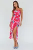 Well Versed Pleated Bust Front Split Dress Flora Pink sold by Selfie Leslie